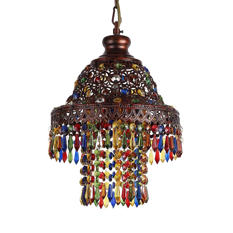 Bohemian Hollow Suspension Pendant Light 1 Light Metal Hanging Lamp in Copper for Restaurant