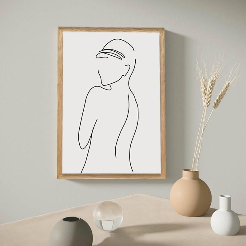 Nude Figure Line Art Print Minimalistic Canvas Wall Decor in White for Girls Room