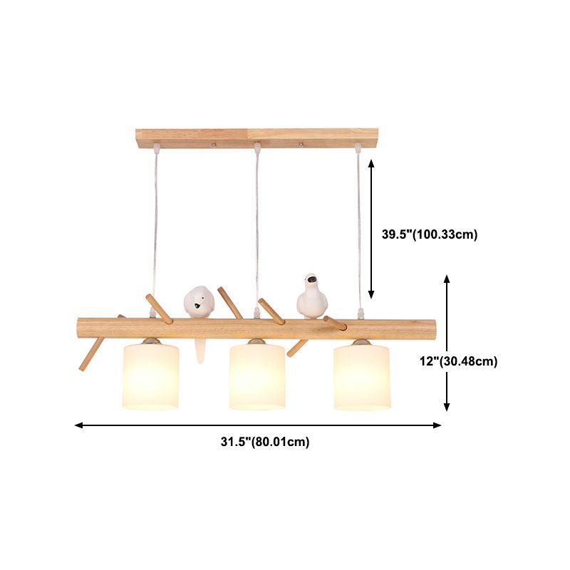 Modern Island Light Wooden Island Hanging Light with Glass Shade for Living Room