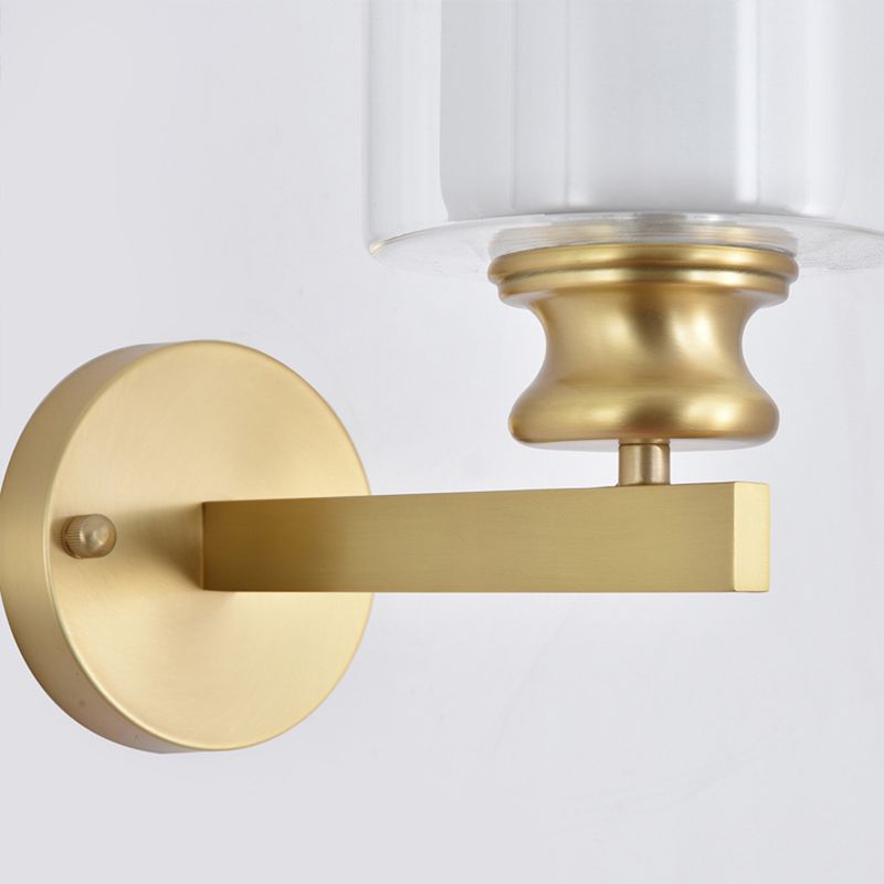 Modern 1 - Light Armed Wall Lighting Solid Brass and Cylinder Glass Shade Wall Sconce