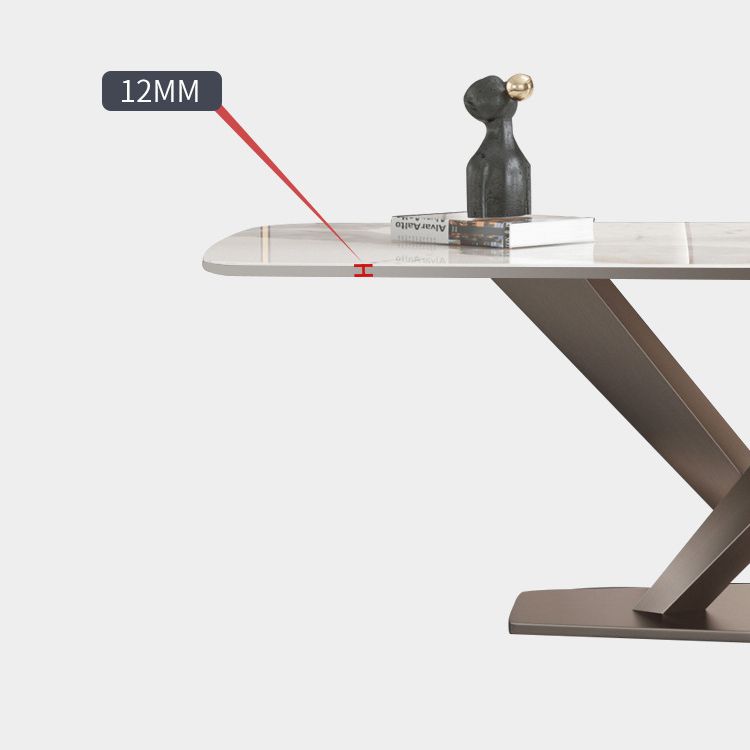 Modern Sintered Stone Dining Room Set with Rectangle Table and Metal Base Home Dining Set