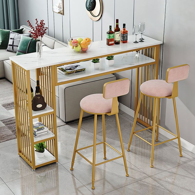 Modern White Artificial Wood Counter Table Rectangle Bar Table with Golden Legs