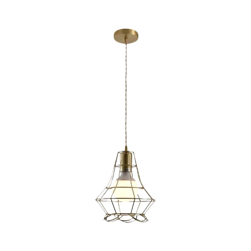Gold Finish Square/Dreieck Anhänger Beleuchtung Industrial Metall 1 Kopf Esszimmer Hängende Lampe mit Drahtrahmen
