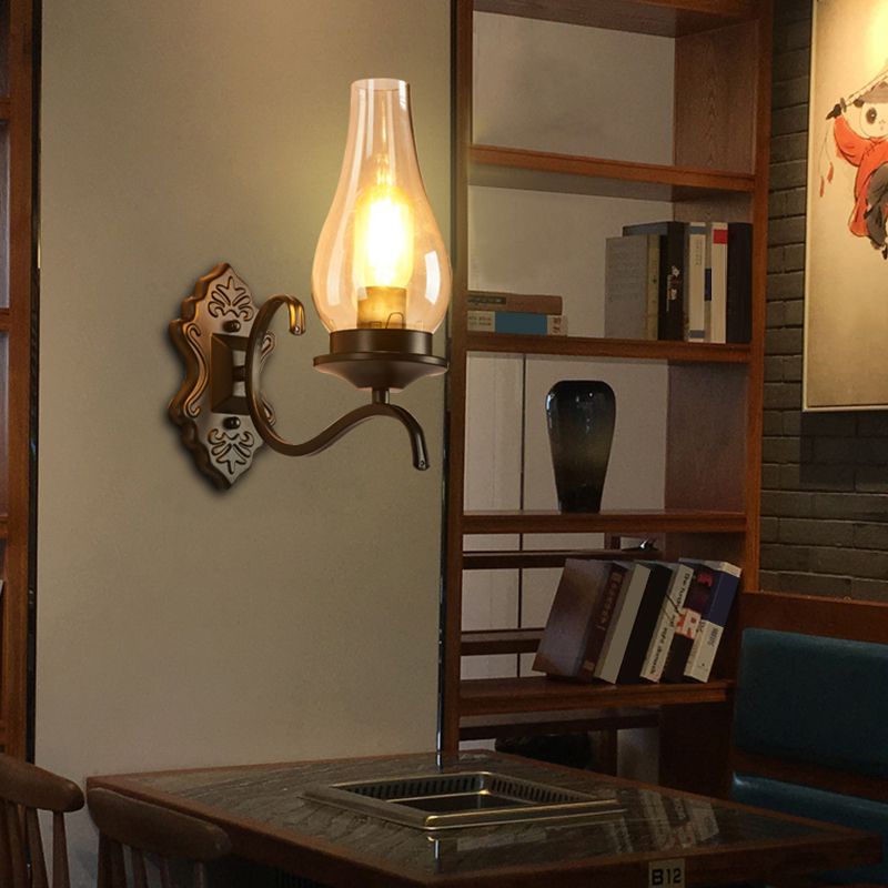 Rustic Paraffin Lantern Wall Sconce 1-Head Clear Glass Wall Lighting for Living Room