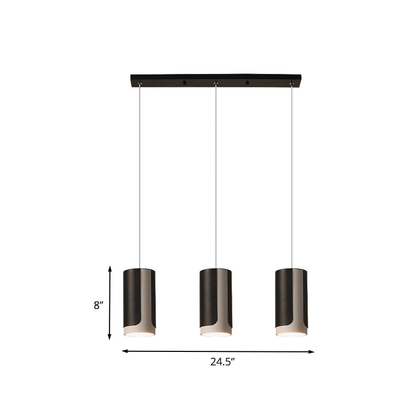 Black Finish Cylindrical Suspension Light Modernist 3-Light Metallic Cluster Pendant Lamp