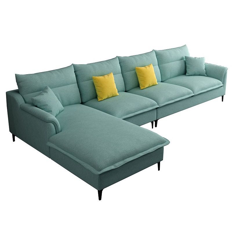 Pillow Top Arm Sectional 4-seater Fabric L-shape Sectional with Pillows