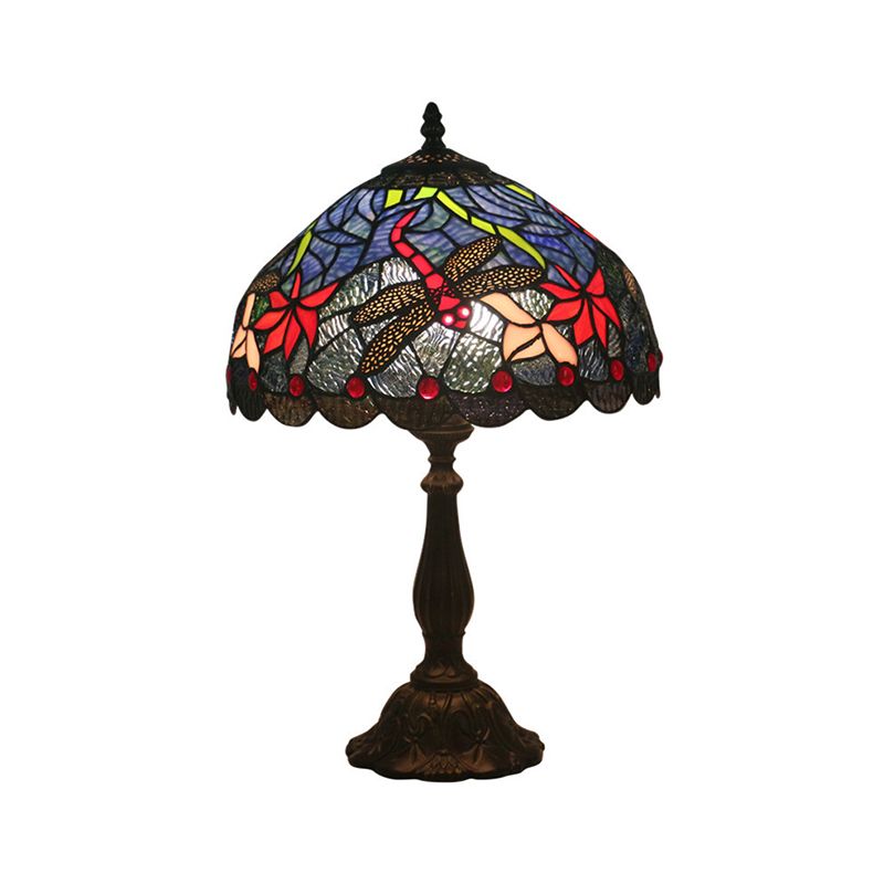 Mediterranean Dragonfly/Star/Tulip Nightstand Lamp Single Head Stained Glass Table Light in Bronze for Bedside