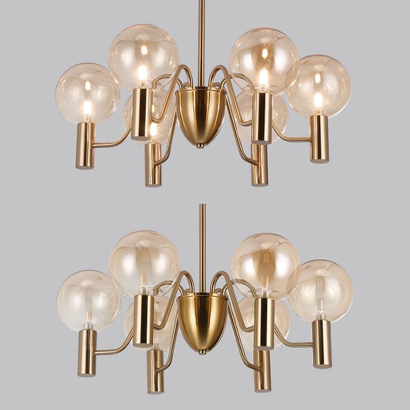 Glass Gold Pendant Light in Modern Luxury Style Wrought Iron Globe Chandelier for Dining Room