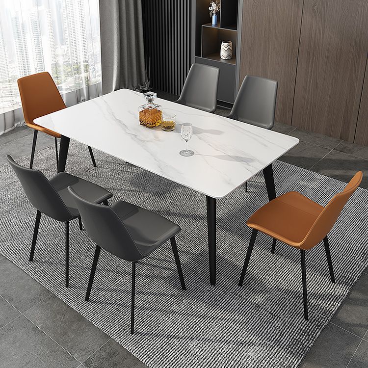 Mesa rectangular de piedra sinterizada industrial con base de acero al carbono negro de 4 patas para el hogar