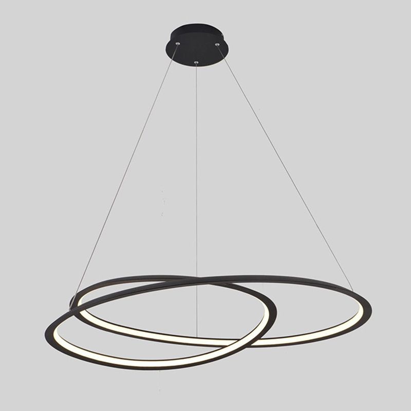 Living Room LED Chandelier Pendant Light Modern Black Chandelier Lighting with Spiral Metal Shade
