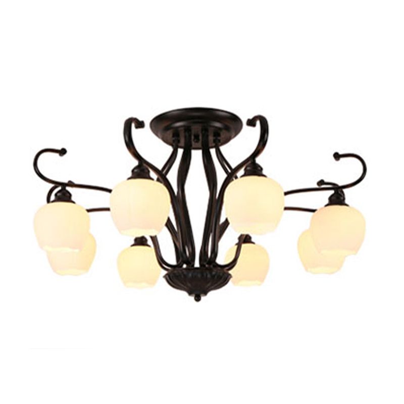 Retro Black Techo Flush Ligero de vidrio blanco Luz de semi descarga Luz