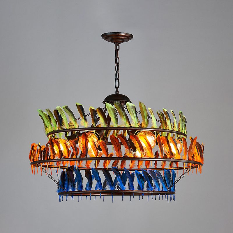 Ring Living Room Pendant Chandelier Traditional Metal 6 Lights Yellow Hanging Light Fixture