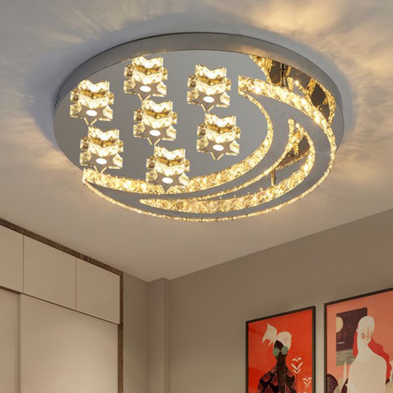 Halbmond und Sternform Flush Lampe moderne klare Kristall Edelstahl Semi -Flush -Deckenleuchte für Schlafzimmer