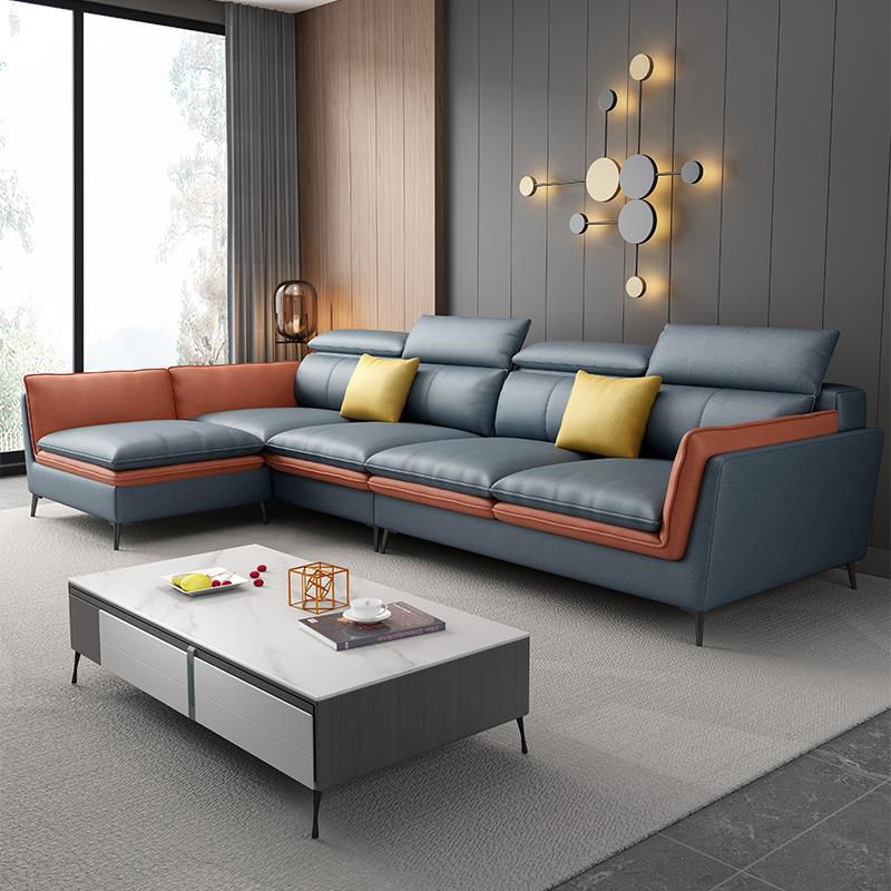 Nordic Stationary Faux Leather Living Room Flared Arm Cushions Seating