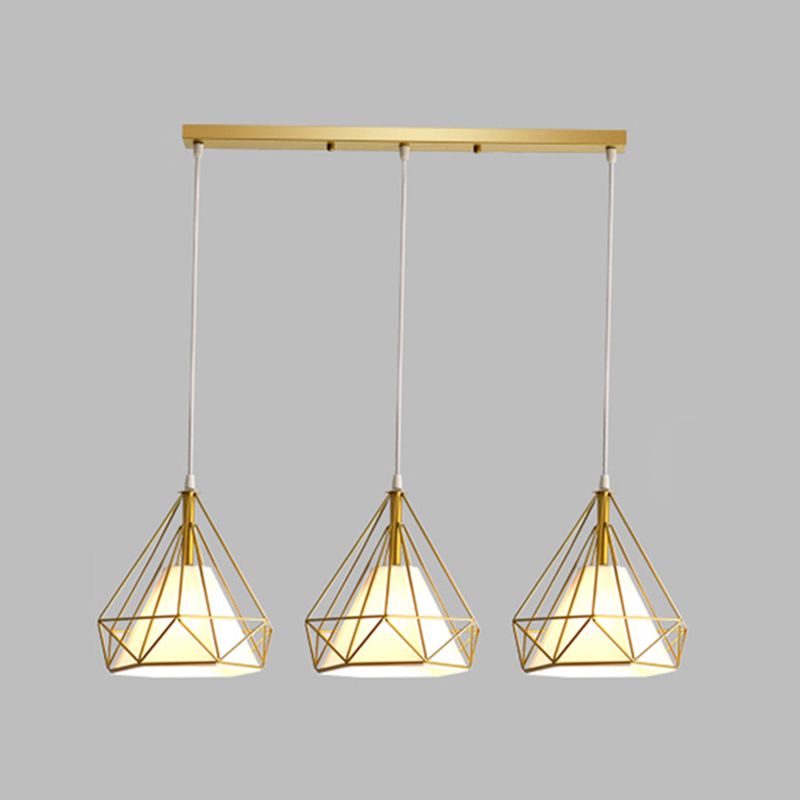 Cage métallique + ombre en tissu 3-Light Island Light Nordic Style Simplicité Lampe suspendue avec 39,3 "Fil réglable