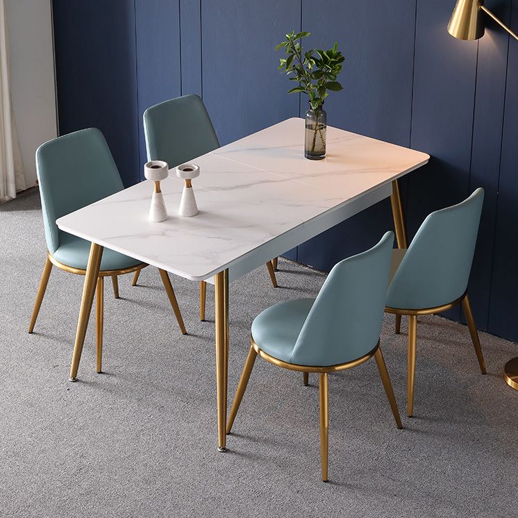 Rectangle Traditional Luxury Dining Table White Sintered Stone Table with 4 Gold Legs