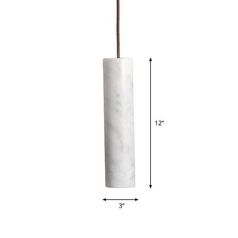 Minimalist Tubular Hanging Light Marble 1-Light Restaurant Pendant Ceiling Lamp in White