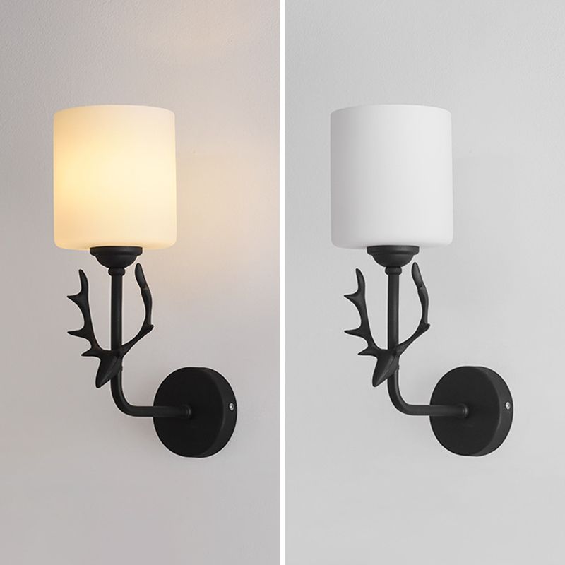 1-Light Cylinder Sconce Light Modern Glass Sconce Light Fixture