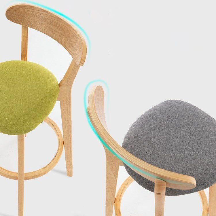 Scandinavian Rubberwood Milk Tea Shop Stool Matte Finish Upholstered Footrest Barstool