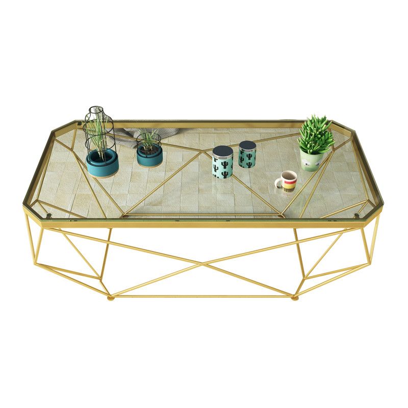 Modern Style Glass Top Coffee Table Iron Frame Cocktail Table