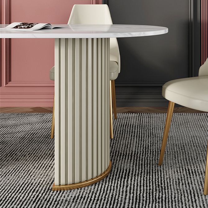 Mesa blanca de piedra sinterizada ovalada, mesa de pedestal doble de lujo para comedor