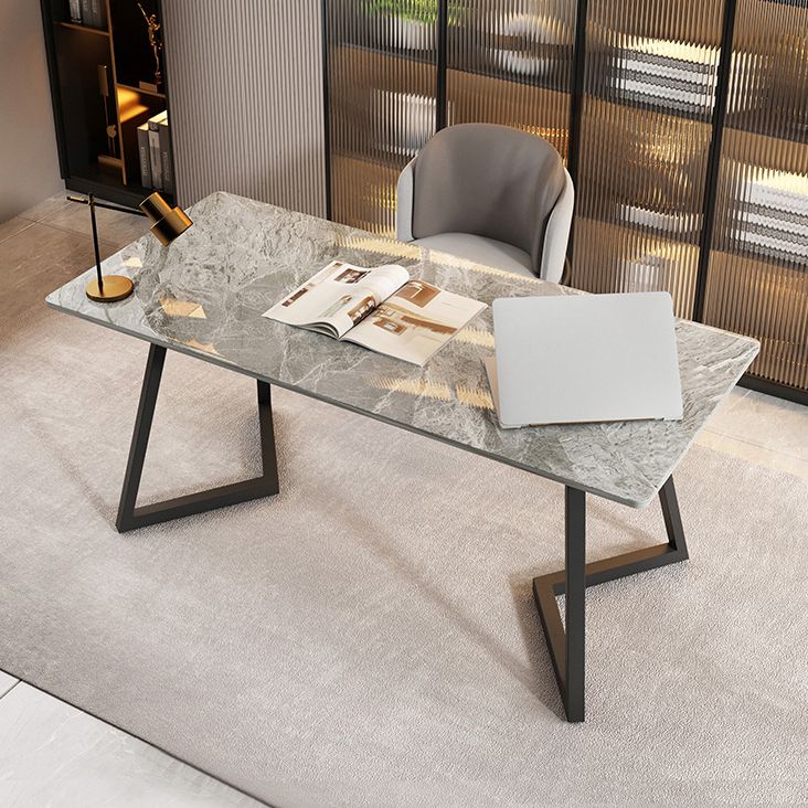 Double Pedestal Dining Table Industrial Style Stone Dining Room Collection for Indoor
