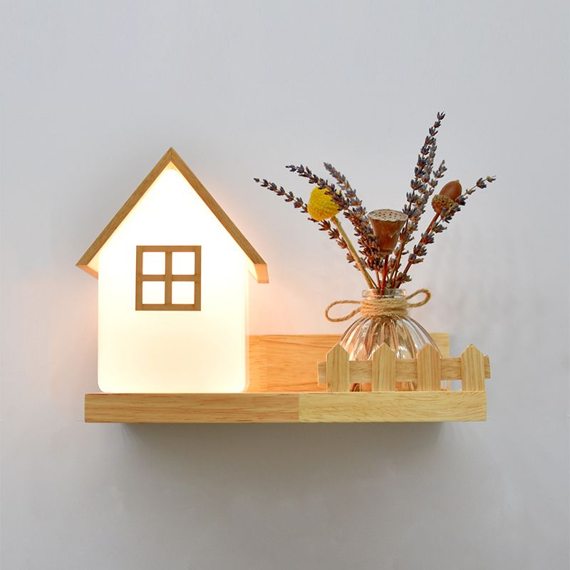 Creative Wooden Wall Light without Plants Modern Style Glass Shade Wall Light Fixture