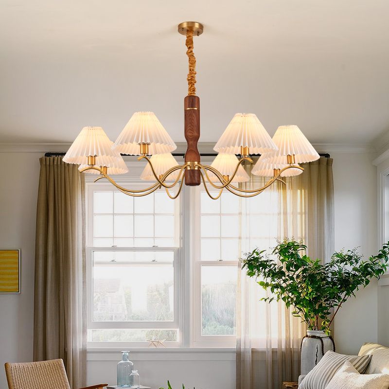 Fabric Wood Pendant Light Cone Contemporary Ceiling Light for Living Room