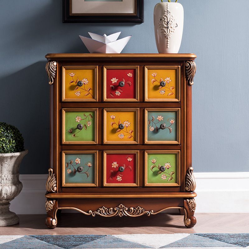 Traditional Wooden Storage Chest Home Vertical Chest with 3 Drawers