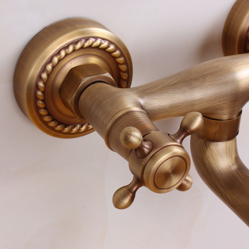 Traditional Wall Mounted Metal Tub Filler Double Handles Waterfall Tub Faucet Trim