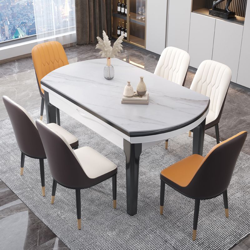 Foldable Dinette Table with Wood Base Modern Stone Top Dining Table