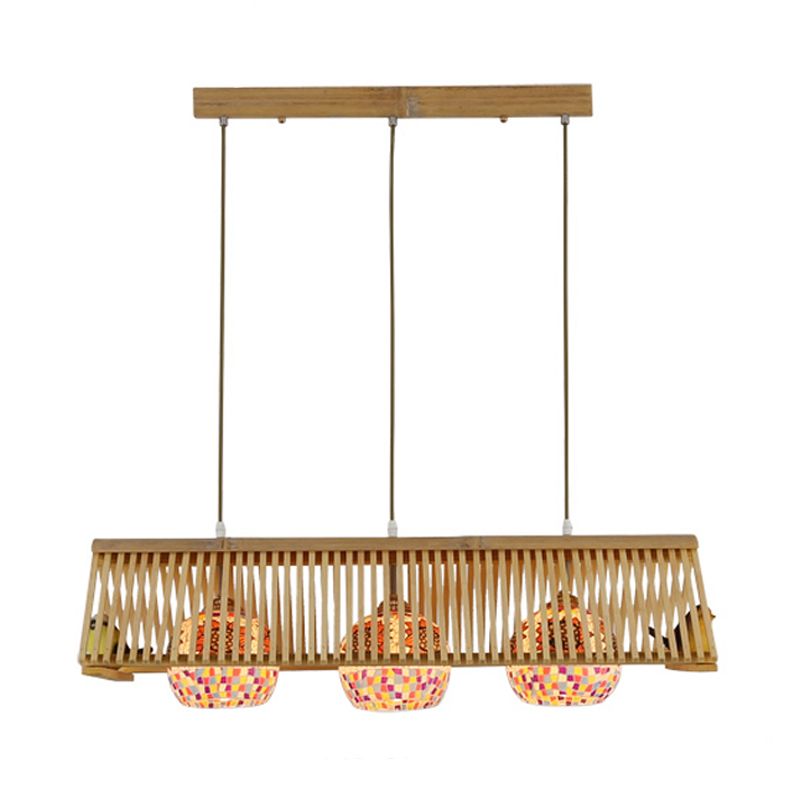 Roof Shaped Hanging Pendant Light Modern Style Wood 1/2-Head Beige Hanging Light Fixture, 16"/19.5" W
