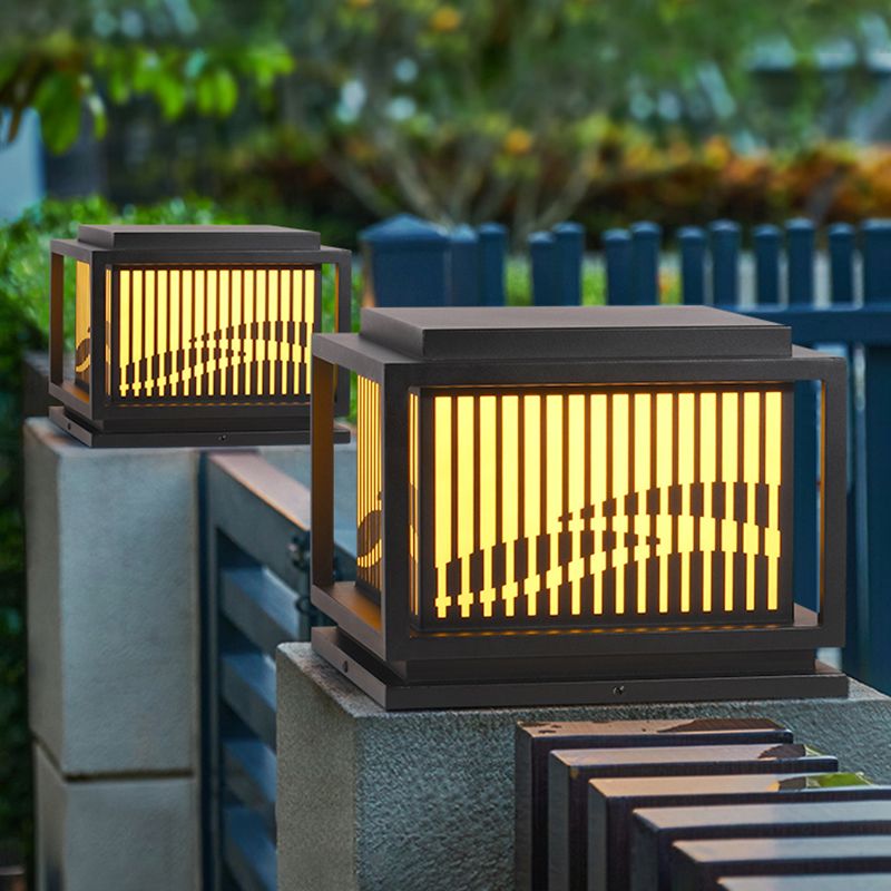 Square Black Pillar Lamp Waterproof Outdoor Light with Metal Shade for Garden