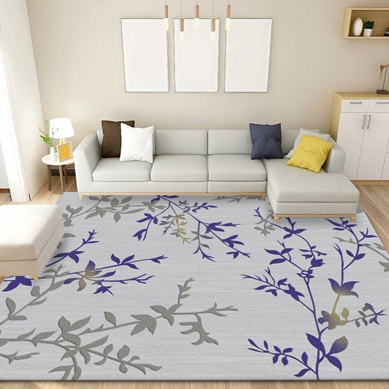 Green Modern Rug Flowers Polyester Indoor Rug Stain Resistant Rug for Living Room