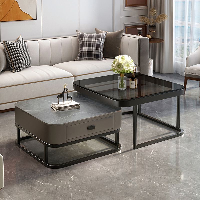 Glam Coffee Table Set Frame Square 2-Piece Coffee Cocktail Table