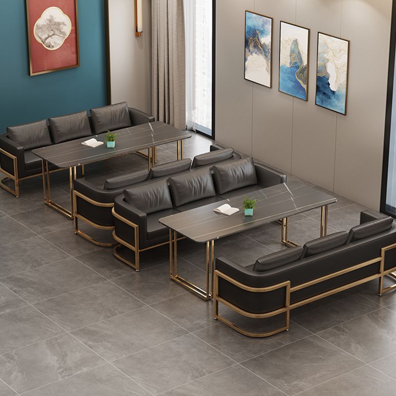 Industrial Sintered Stone Dinner Room Kitchen Table Black Table with Gold Frame for Dining Room