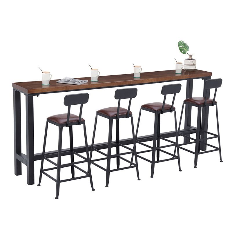 Wood Top Bar Table Modern Metal Base Dining Table for Coffee Room
