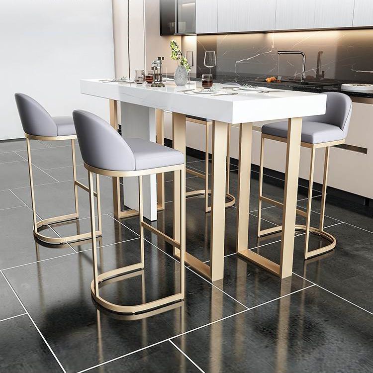 Glam Bar Table Set 1/5 Pieces Rectangle Stone Counter Table with High Stools for Balcony