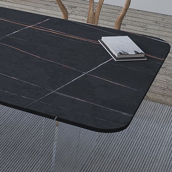 Contemporary Rectangle Dining Table Sintered Stone Dining Table with Clear Acrylic Double Pedestal