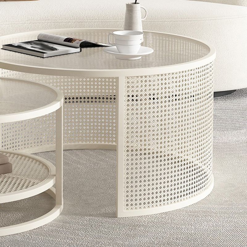 Tropical Coffee Table Glass Top Round Frame Coffee Cocktail Table
