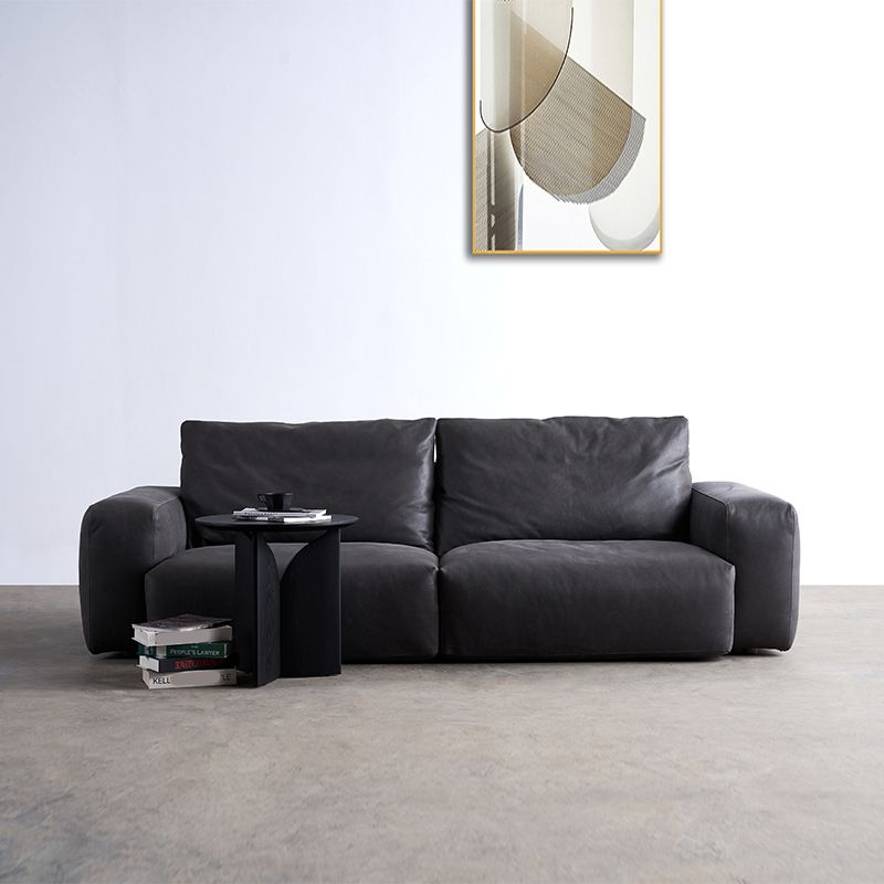 Mid Century Modern Sofa Leather Square Arm Sofa in Deep Grey