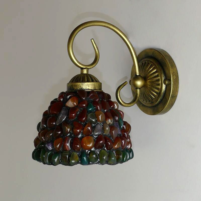 Stone Curving Arm Wall Mounted Lamp Mediterranean 1 Light Red/Purple Sconce for Bedroom