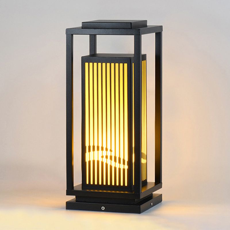 Rectangle Solar Pillar Lamp Contemporary Metal Outdoor Waterproof Light