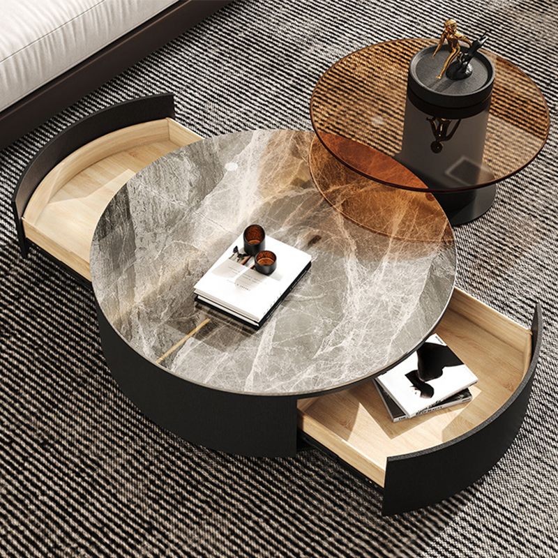 Stone Coffee Table Pedestal Nesting Coffee Table Set with Drawer