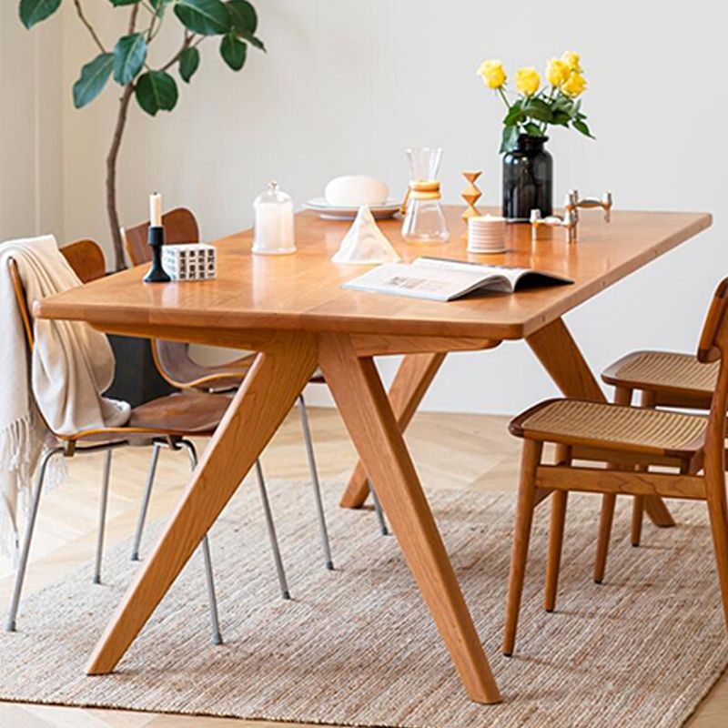 Rectangle Double Base Dining Table Medieval Modern Style Wood Table for Kitchen