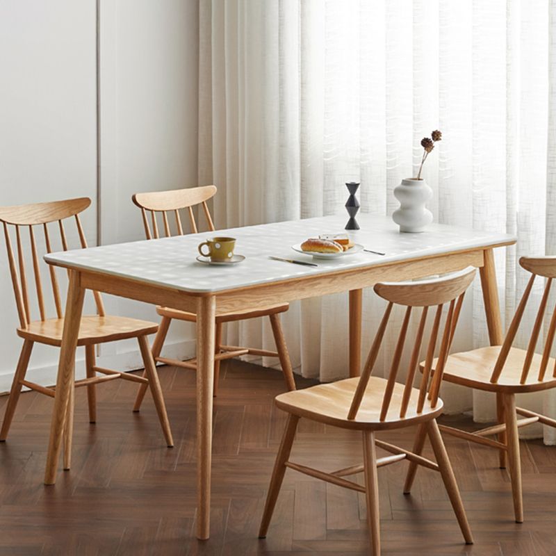 Modern Solid Wood Legs Dining Table Rectangle Stone Top Dining Table
