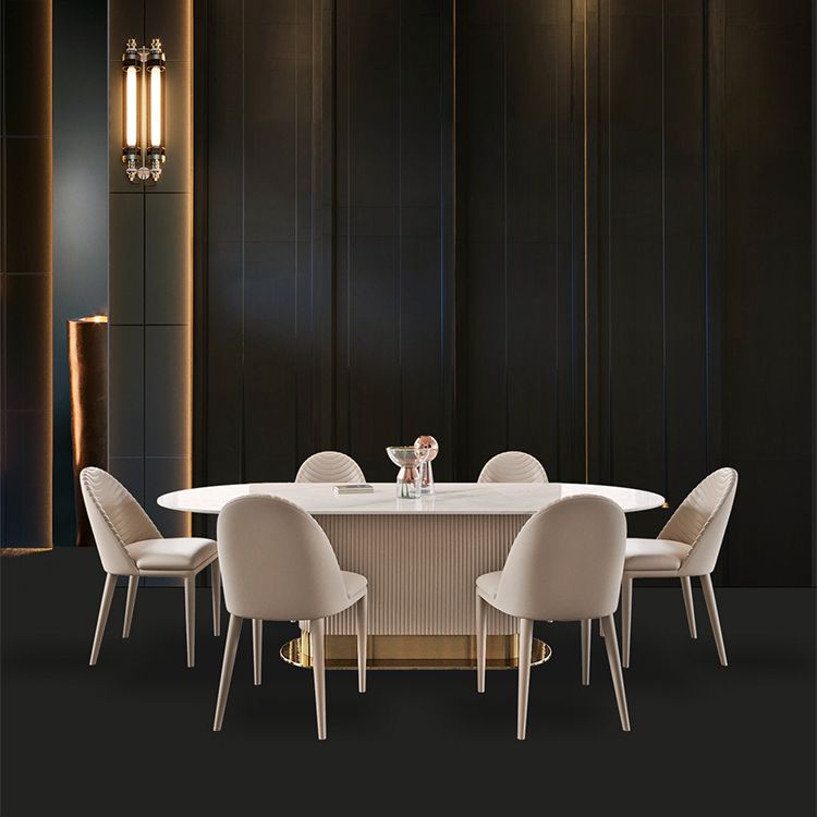 1/4/5/7 Pieces Luxury Dining Set Sintered Stone Top Dining Table with Leather Chairs