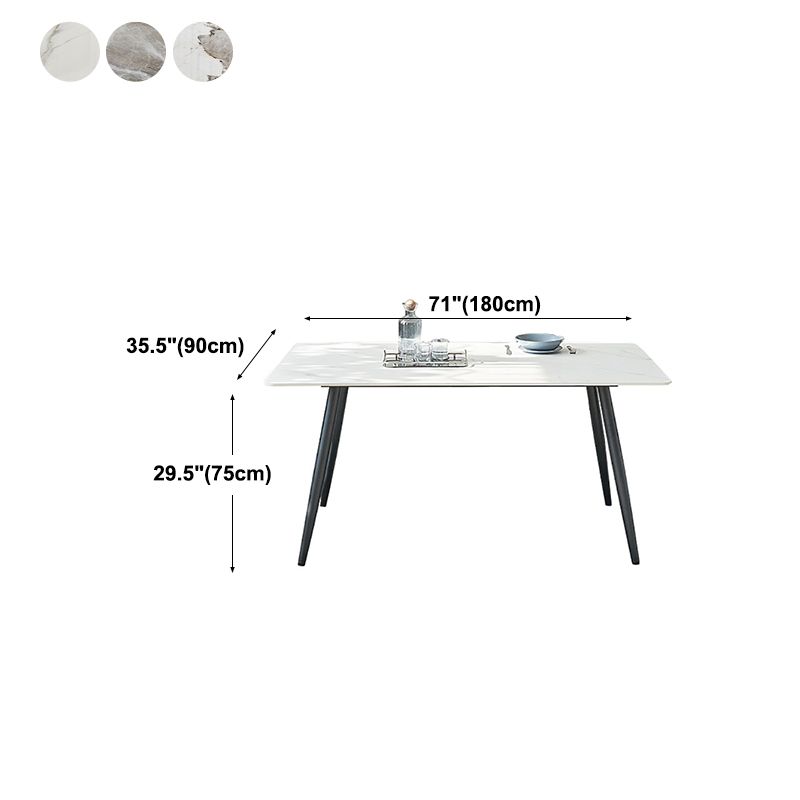 Stone Top Dining Table Rectangle Dining Table with Wood Steel Base in Black