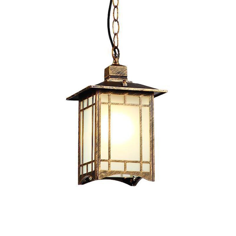 Frost Glass Lantern Ceiling Light Rustic Single-Bulb Garden Hanging Pendant Light