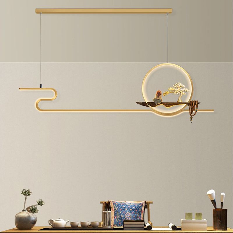 Luces de isla de forma lineal de estilo moderno Metal Dos accesorios de iluminación colgante